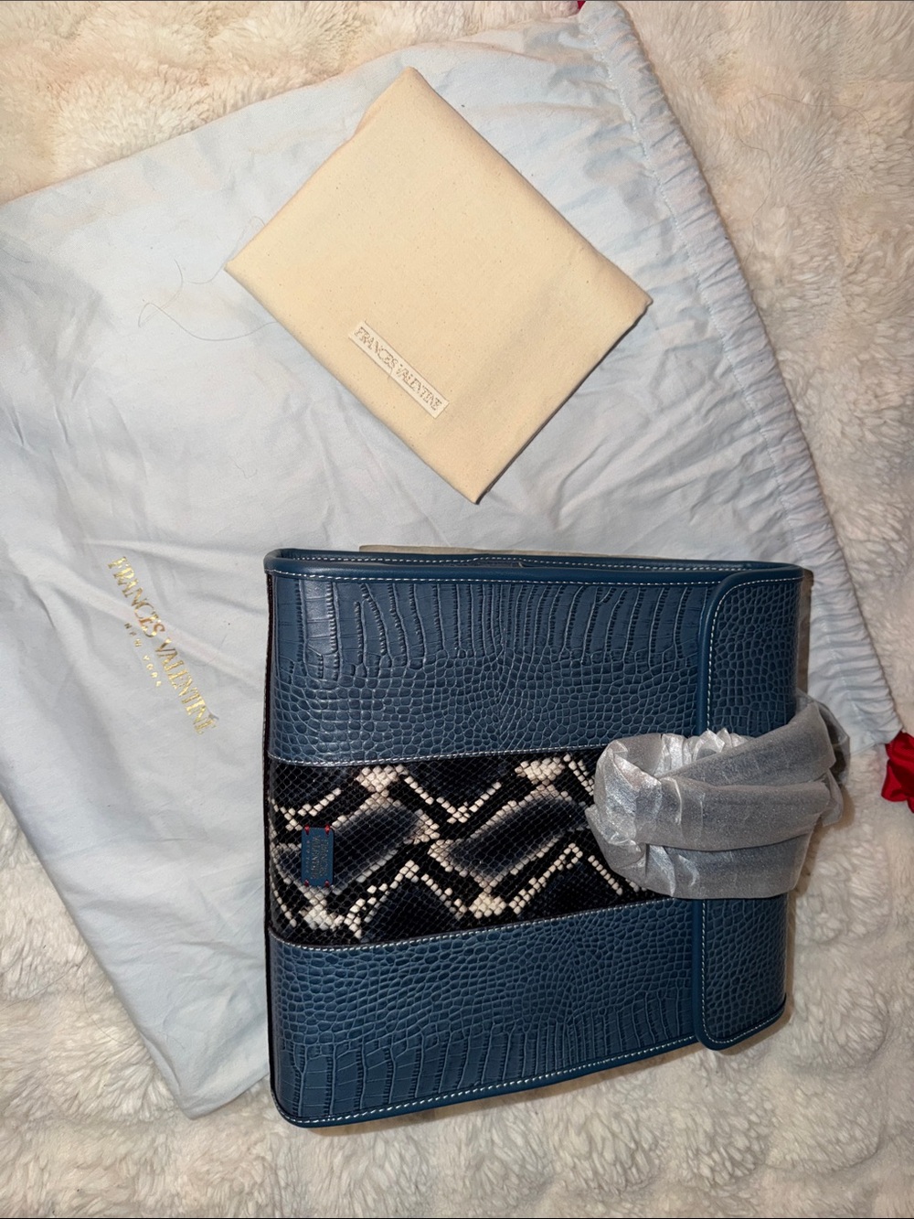 Frances valentine NWT Blue Croc-Embossed backpack  with Snake-Print Accent